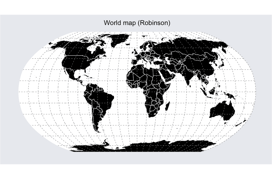 World map in ggplot in robinson projection with country borders