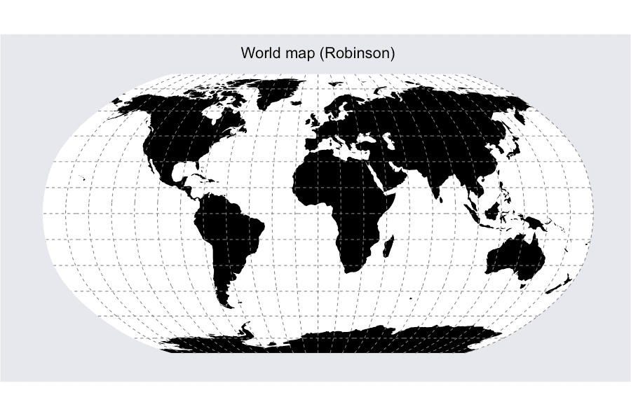 World map in ggplot using robinson projection with graticule and bounding box